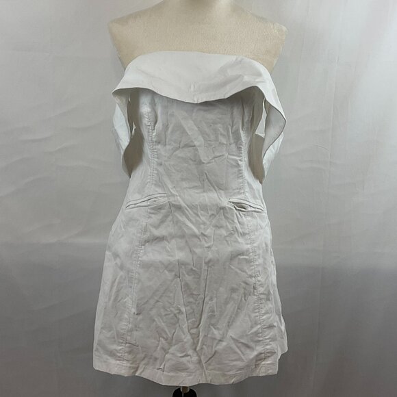 BHLDN Off Shoulder Bib Collar Dress US M White Pockets - Picture 1 of 11